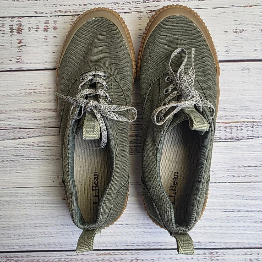 LL Bean Eco Woods Lace Up Mens Canvas Sneakers Olive Green Shoes 515716 Size 8.5 - Picture 3 of 10